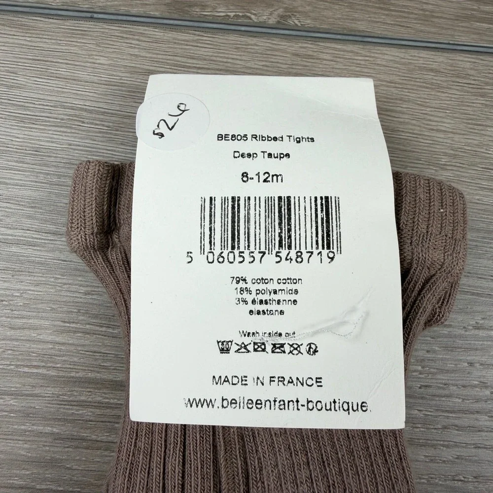 Belle Enfant Girls Ribbed Tights BE805 Deep Taupe 8-12m